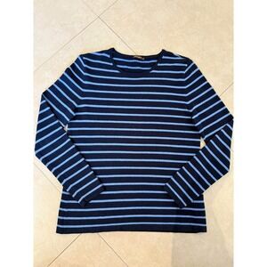 J.McLaughlin Womens Striped Long Sleeve Crewneck Top Navy Blue Size M